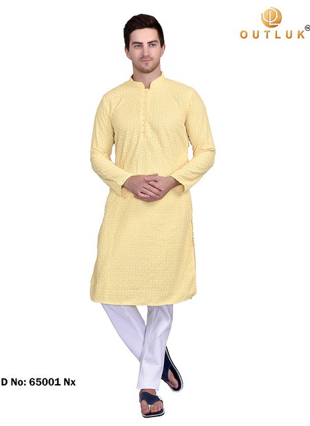 Yellow Colour Outluk Vol 65 Nx New Latest Mens Wear Kurta Pajama Collection 65001 NX